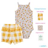 Conjunto Carter&#39;s Bebê Menina Body E Shorts Amarelo Floral Coleção Nova Carters