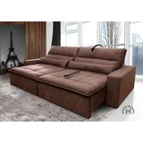 Sofá Retrátil/Reclinável Amsterdam 2,30m Suede Veludo Tabaco c/ Molas no Assento - King Kong