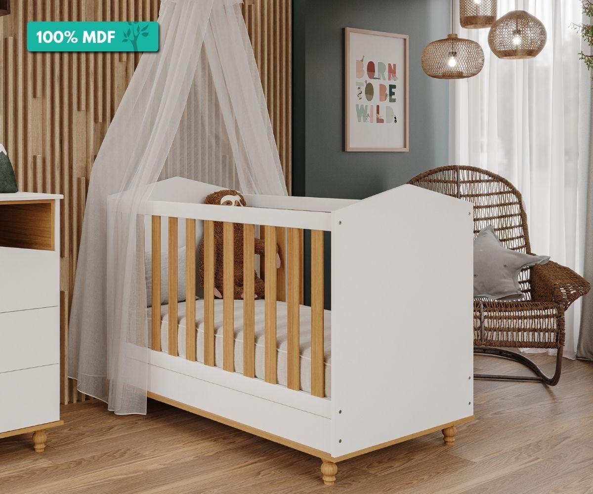 Berço Mini Cama Montessoriano 100% Mdf Mimo Permobili Branco/nature