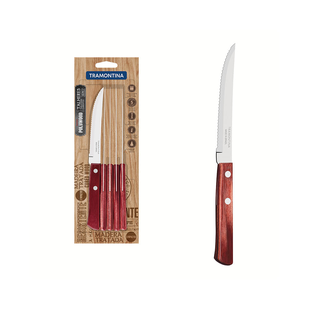 Conjunto De Facas Para Churrasco Polywood Vermelho 6 Peças - Tramontina Mor