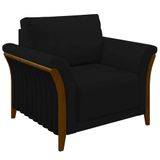 Poltrona Decorativa Sala De Estar 102cm Pés Madeira Roya M22 Veludo Preto - Mpozenato