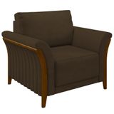 Poltrona Decorativa Sala De Estar 102cm Pés Madeira Roya M22 Veludo Marrom - Mpozenato