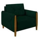 Poltrona Decorativa Sala De Estar 95cm Pés Madeira Quebec M22 Veludo Verde - Mpozenato