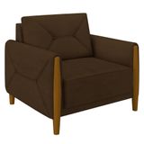 Poltrona Decorativa Sala De Estar 95cm Pés Madeira Quebec M22 Veludo Marrom - Mpozenato