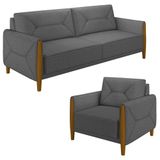 Kit Sofá 220cm E 1 Poltrona Quebec M22 Cinza Escuro - Mpozenato
