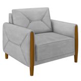 Poltrona Decorativa Sala De Estar 95cm Pés Madeira Quebec M22 Veludo Cinza - Mpozenato