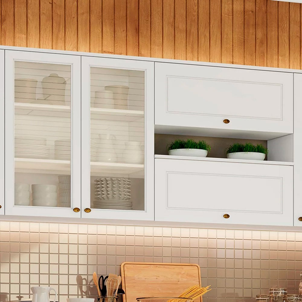 Cozinha Modulada Completa com Bancada e portas de vidro 10PC linha