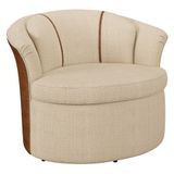Poltrona Decorativa Sala De Estar Redonda Rubia M22 Linho Champanhe/corino Marrom - Mpozenato