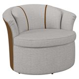 Poltrona Decorativa Sala De Estar Redonda Rubia M22 Linho Cinza/pu Marrom - Mpozenato