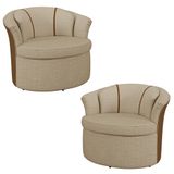 Kit 2 Poltronas Decorativas Sala De Estar Redonda Rubia M22 Linho Bege/pu Marrom - Mpozenato