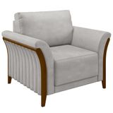 Poltrona Decorativa Sala De Estar 102cm Pés Madeira Roya M22 Veludo Cinza - Mpozenato