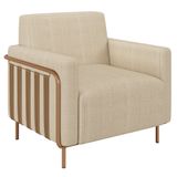 Poltrona Decorativa Para Sala De Estar 79cm Pés Aço Delarma M22 Linho Champanhe - Mpozenato