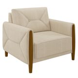 Poltrona Decorativa Sala De Estar 95cm Pés Madeira Quebec M22 Linho Champanhe - Mpozenato
