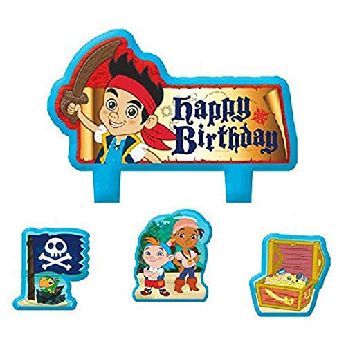 Hora Da Festa Disney Jake E O Mini Personagem Neverland Pirates Conjunto De Velas De Aniversário, Pacote De 4, Multi, 1,5 X 1,75 Cera