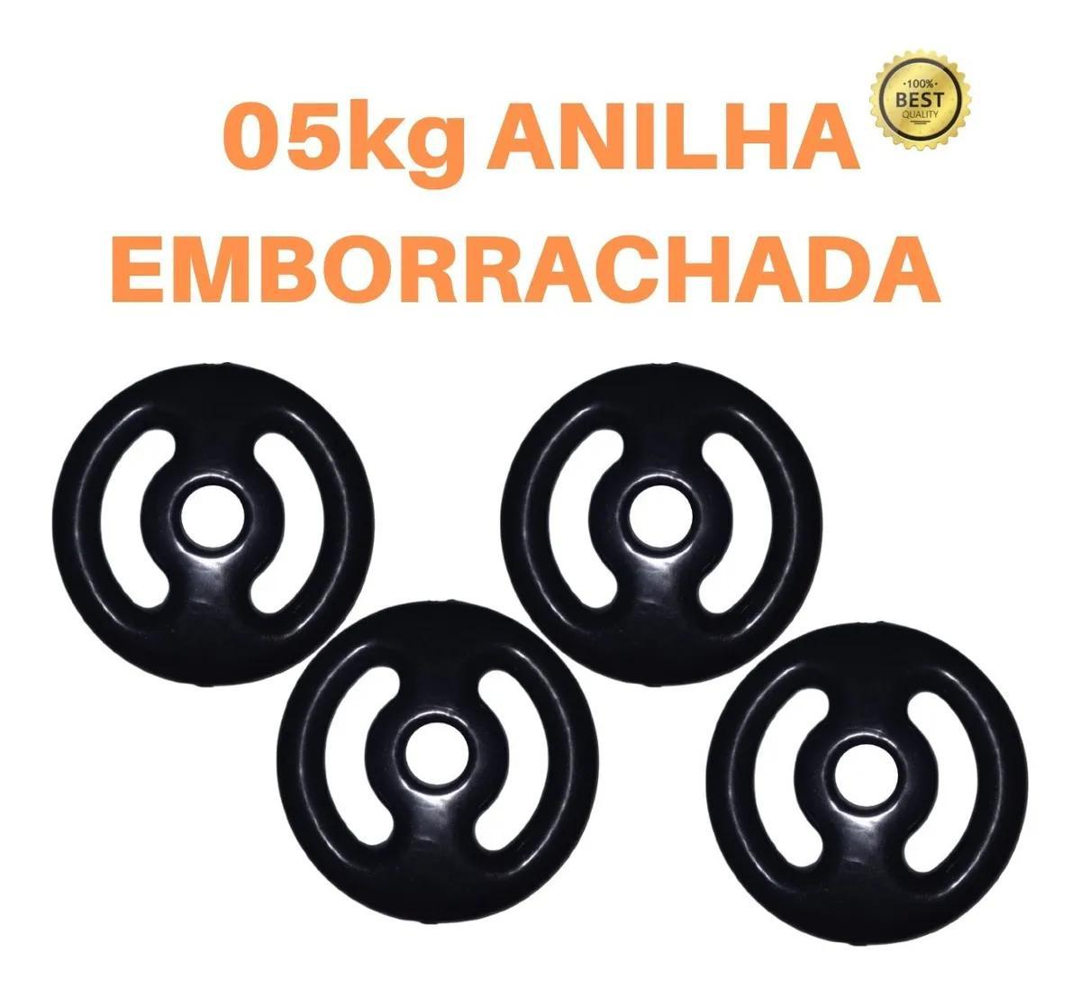 Kit 4x Anilhas De 5kg Emborrachada Super Premium Preta