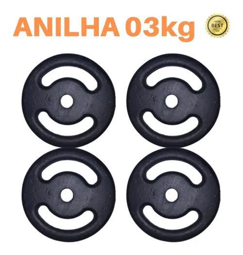 Kit 4 X Anilhas Super Premium De 3kg Ferro Pintada