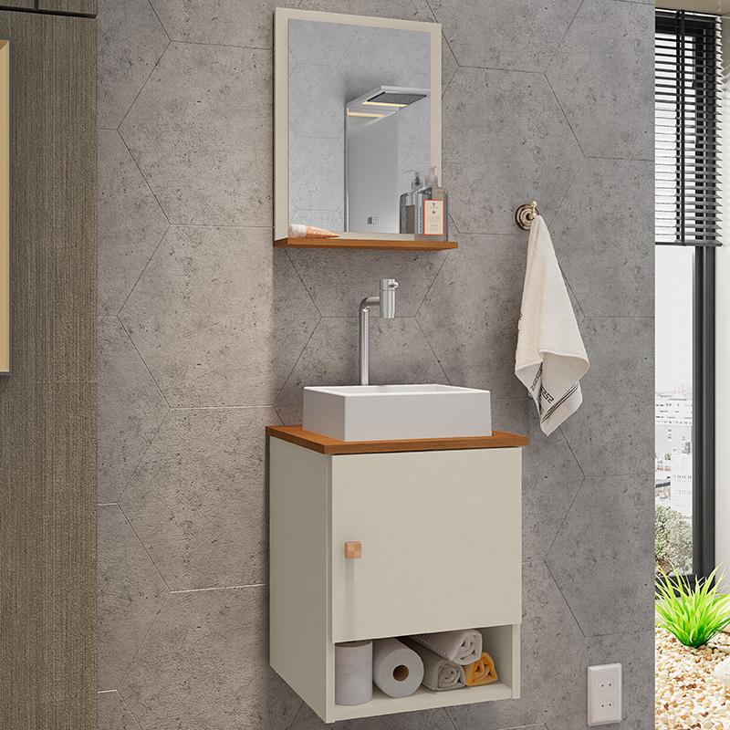 Gabinete Arm Banheiro Lima 1 Porta Com Cuba Tulipa Branca Off White/nature