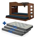 Beliche Solteiro Com Cama Auxiliar 100% Mdf Amêndoa Hibisco Incabrás Com 3 Colchões Probel