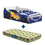 Cama Carro Azul Infantil Blue Gabrielli Móveis Com Colchão Probel