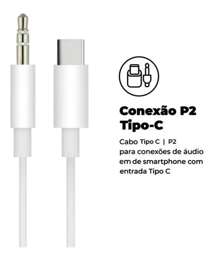 Cabo Auxiliar Tipo C P2 Áudio Usb-c 3.5mm Original H'maston Para Celulares Com Entrada Tipo C