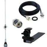 Antena Móvel Dual Band 44cm Suporte Caminhonete Cabo 5,5 metros Adaptador Baofeng