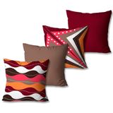 Kit Com 4 Capas De Almofadas Decorativas Retrô Laranja E Rosa