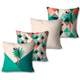 Kit Com 4 Capas De Almofadas Decorativas Arara Rosa E Verde