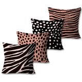 Kit Com 4 Capas De Almofadas Decorativas Animal Print Rosa E Preto