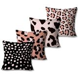 Kit Com 4 Capas De Almofadas Decorativas Animal Print Rosa E Preto