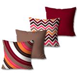 Kit Com 4 Capas De Almofadas Decorativas Retrô Laranja E Rosa
