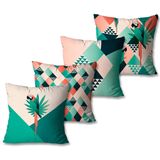 Kit Com 4 Capas De Almofadas Decorativas Arara Rosa E Verde