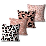 Kit Com 4 Capas De Almofadas Decorativas Animal Print Rosa E Preto