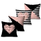 Kit Com 4 Capas De Almofadas Decorativas Rosa E Preto
