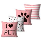 Kit Com 4 Capas De Almofadas Decorativas I Love Pet Rosa