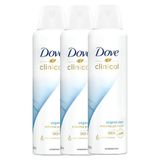 Kit Com 3 Desodorante Antitranspirante Aerosol Dove Clinical Original Clean 150ml