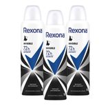 Kit Com 3 Desodorantes Antitranspirantes Aerosol Feminino Rexona Invisible 72 Horas 150ml
