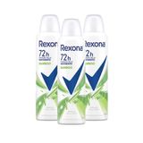 Kit Com 3 Desodorantes Antitranspirantes Aerosol Feminino Rexona Bamboo 72 Horas 150ml