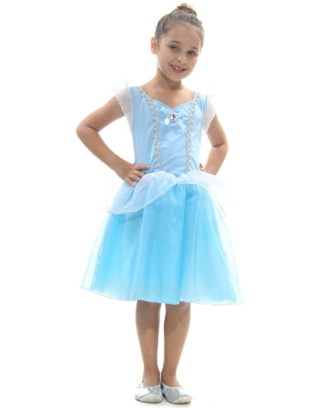 Fantasia Princesa Azul Cristal Curta Vestido Infantil P