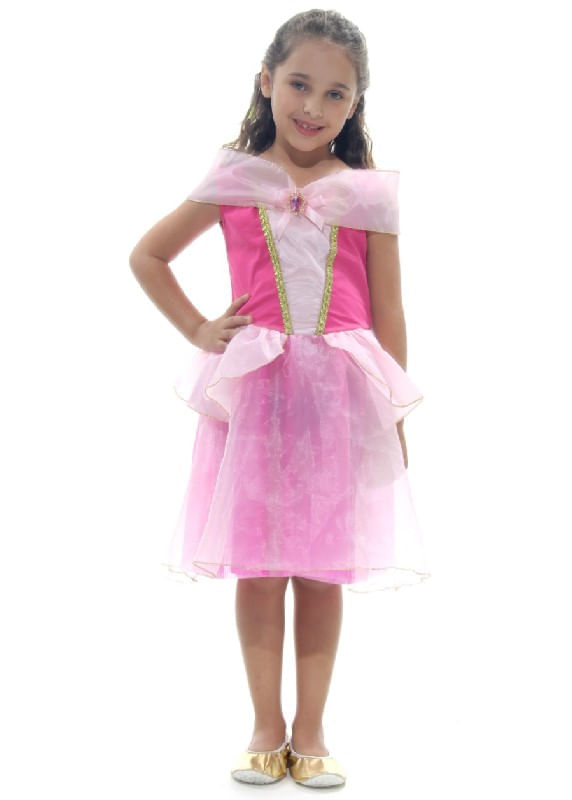 Fantasia Princesa Rosa Curta Vestido Infantil G