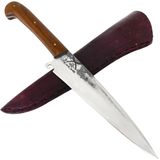 Faca Artesanal 7&quot; Aço Carbono 5160 5mm Cabo Madeira Nobre Com Bainha De Couro