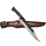 Faca Full Tang Bushcraft Artesanal Caça Pesca 10&#39; Aço Inox Cabo Madeira Bainha De Couro Zanline