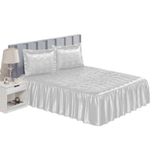 Colcha Casal Cobre Leito Requinte Branco Bordado 3pçs Cama Box