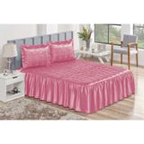 Colcha Casal Cobre Leito Requinte Rosa Bordado 3pçs Cama Box