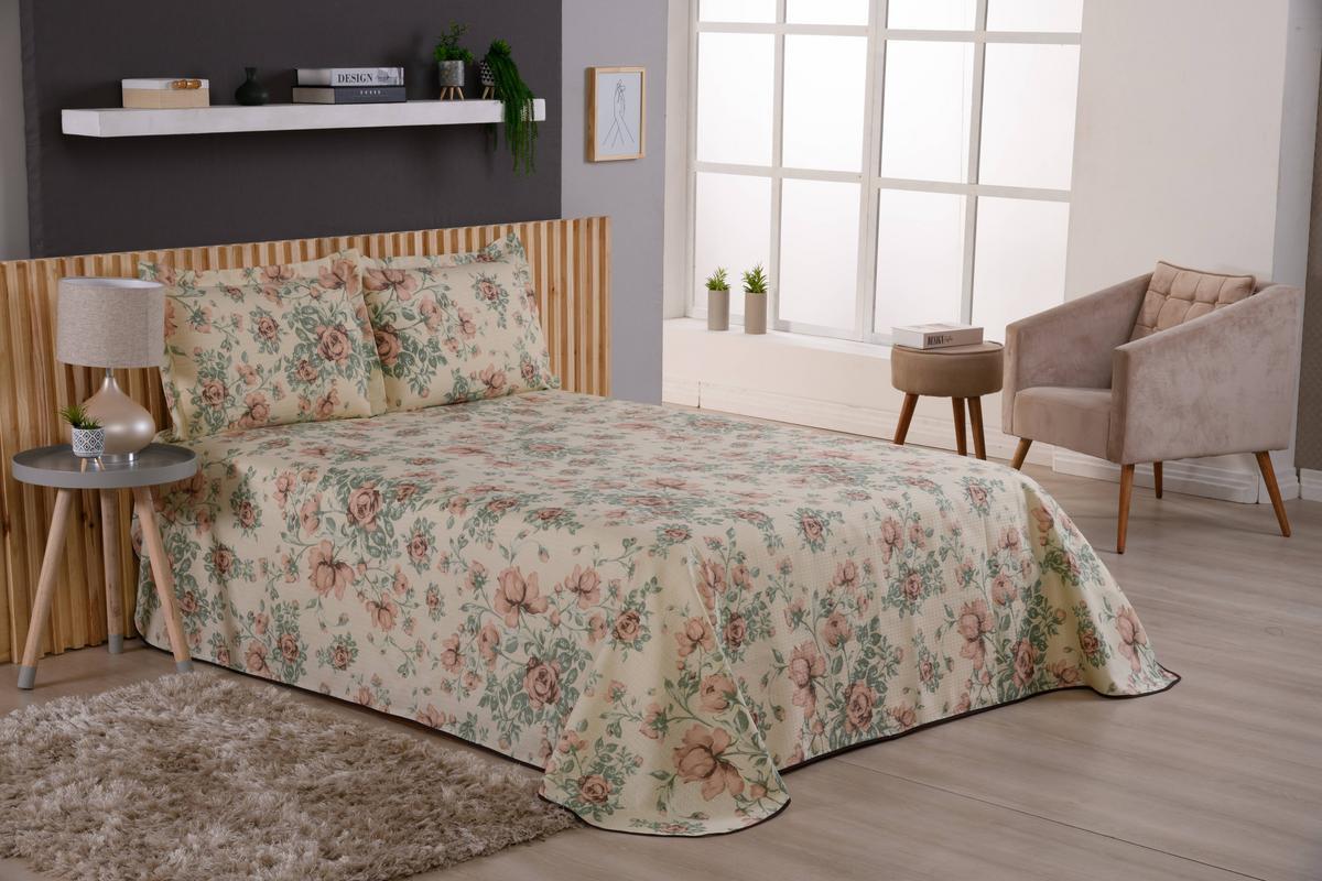 Cobre Leito Estampado Para Cama Casal King 3 Peças Margarida