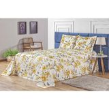 Cobre Leito Casal Queen Floral Amarelo 3 Peças Colcha Premium