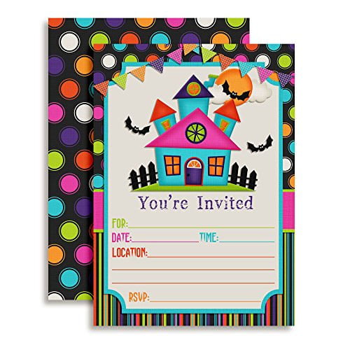 Convites Coloridos De Festa De Halloween Da Casa Assombrada, 20 5x7 Fill In Cards Com Vinte Envelopes Brancos Por Amandacreation