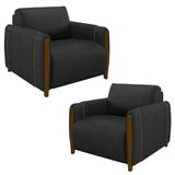 Kit 2 Poltronas Decorativas Para Sala De Estar 98cm Amaranto M22 Pu Preto - Mpozenato
