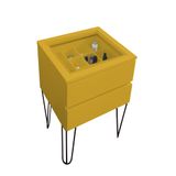 Mesa de Cabeceira Lateral de Apoio Penteadeira Pés Hairpin Legs Estilo Industrial Amarelo Laca