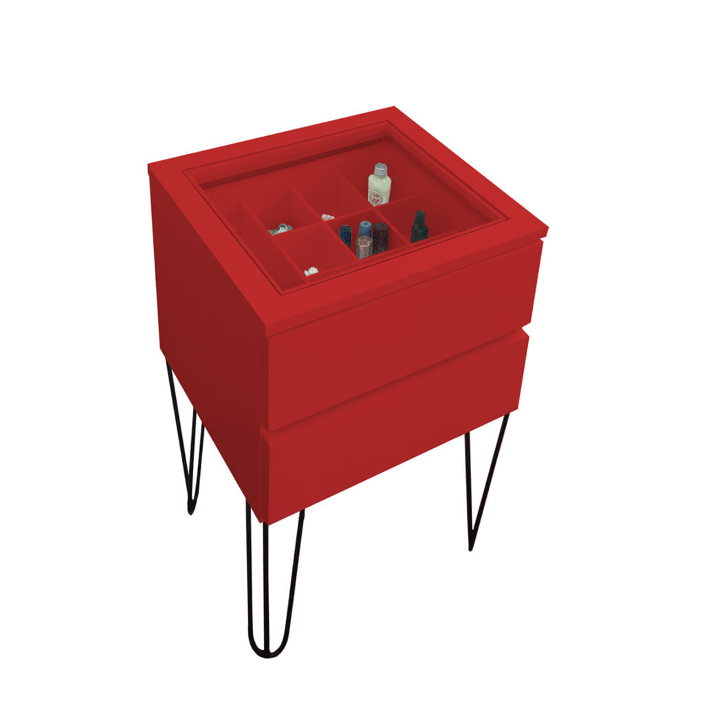 Mesa de Cabeceira Lateral de Apoio Penteadeira Pés Hairpin Legs Estilo Industrial Vermelho Laca