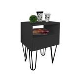 Mesa de Cabeceira Lateral Nicho com Gaveteiro Pés Hairpin Legs Estilo Industrial Preto Laca